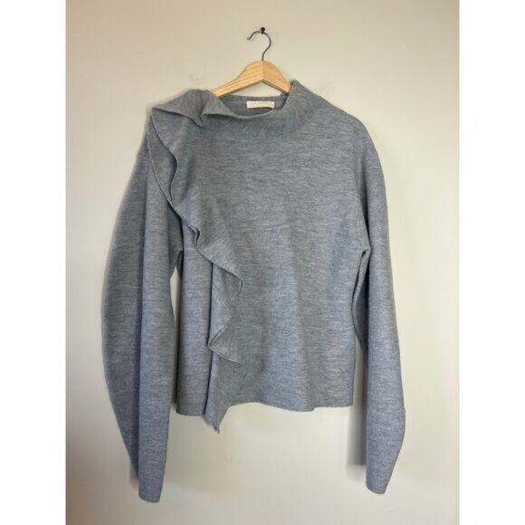 NEW Ulla Johnson Corinna Ruffled Pullover Sweater Sleeves Grey Size: Extra Large - Picture 2 of 7
